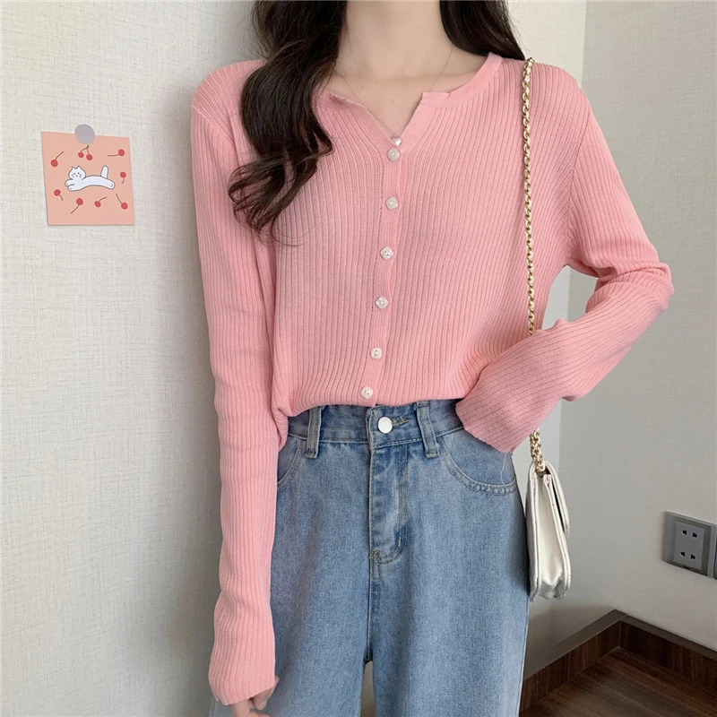 Women Solid Knitted Sweater Cardigan Girls O Neck Single Breasted Long Sleeve Cardigans Candy Color Basic Ice Silk Pullover 2021