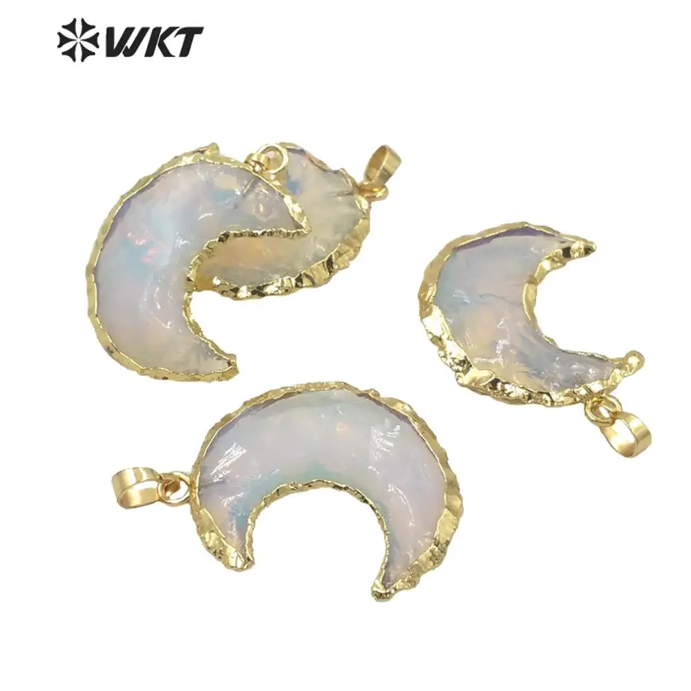 WT-P1570 WKT Classic Stone Pendant Clear Opal Stone Pendant Crescent Moon With Gold-plated Jewelry Pendant