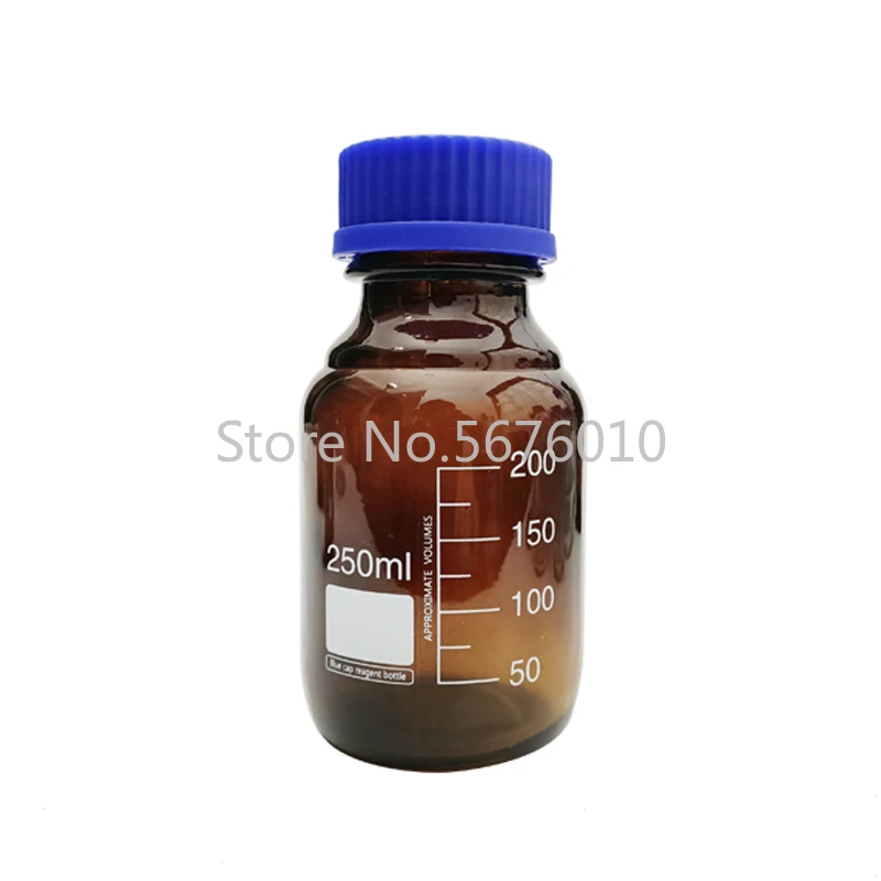 Botella de reactivo de 100/250/500/1000ml de capacidad, Boca de tornillo con tapa azul, vidrio ámbar marrón, equipo de laboratorio médico y química,