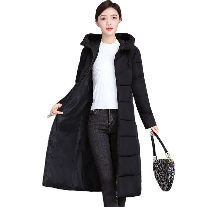 

2022 Women Long Puffer Jacket Autumn Winter Hooded Warm Thick Cotton Padded Coat Female Slim Solid Parkas 5XL