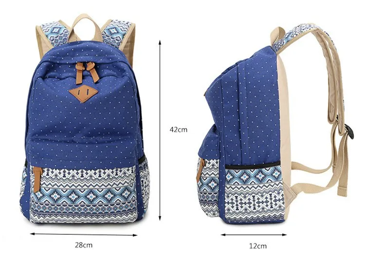 Mochilas escolares Vintage para adolescentes y niñas, Bolsa Escolar de gran capacidad, mochila de lona con estampado de puntos, mochila para libros