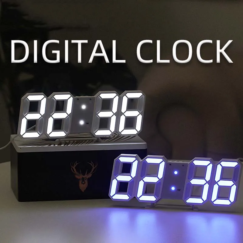 3D LED Digital Wall Clock Date Time Celsius Nightlight Display Table Desktop Clocks Alarm Home Decoration Living Room Clock