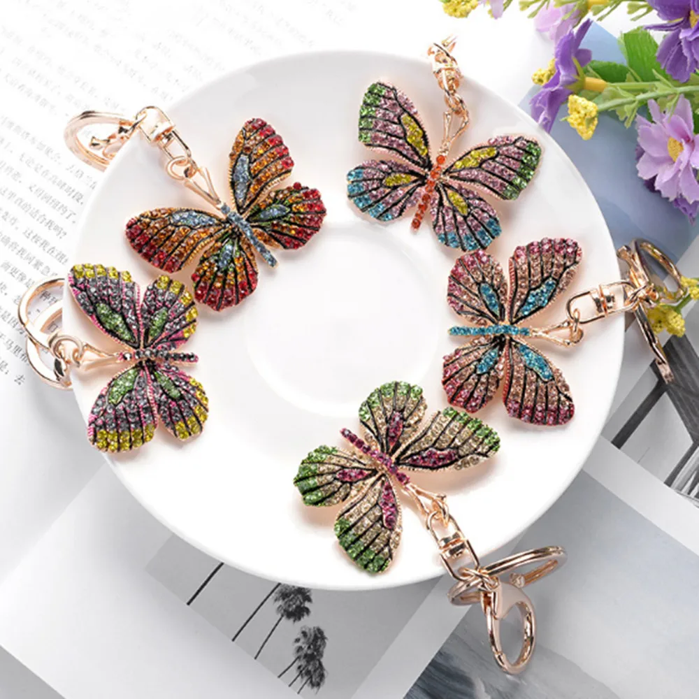 Fashion Keychain Keyring blingbling Rhinestone Butterfly Key Chain Ring A203