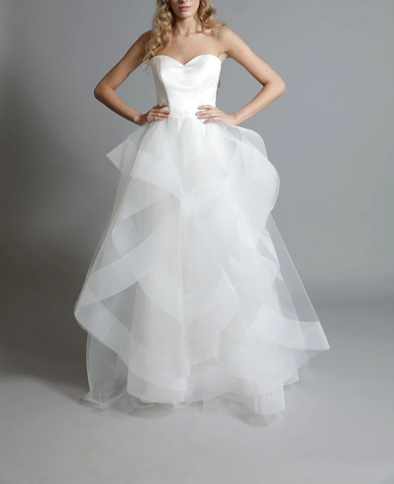 Strapless Wedding Dresses A Line Satin & Tulle Wedding Dress Bridal Gowns Custom Made Beach Vestido De Noiva