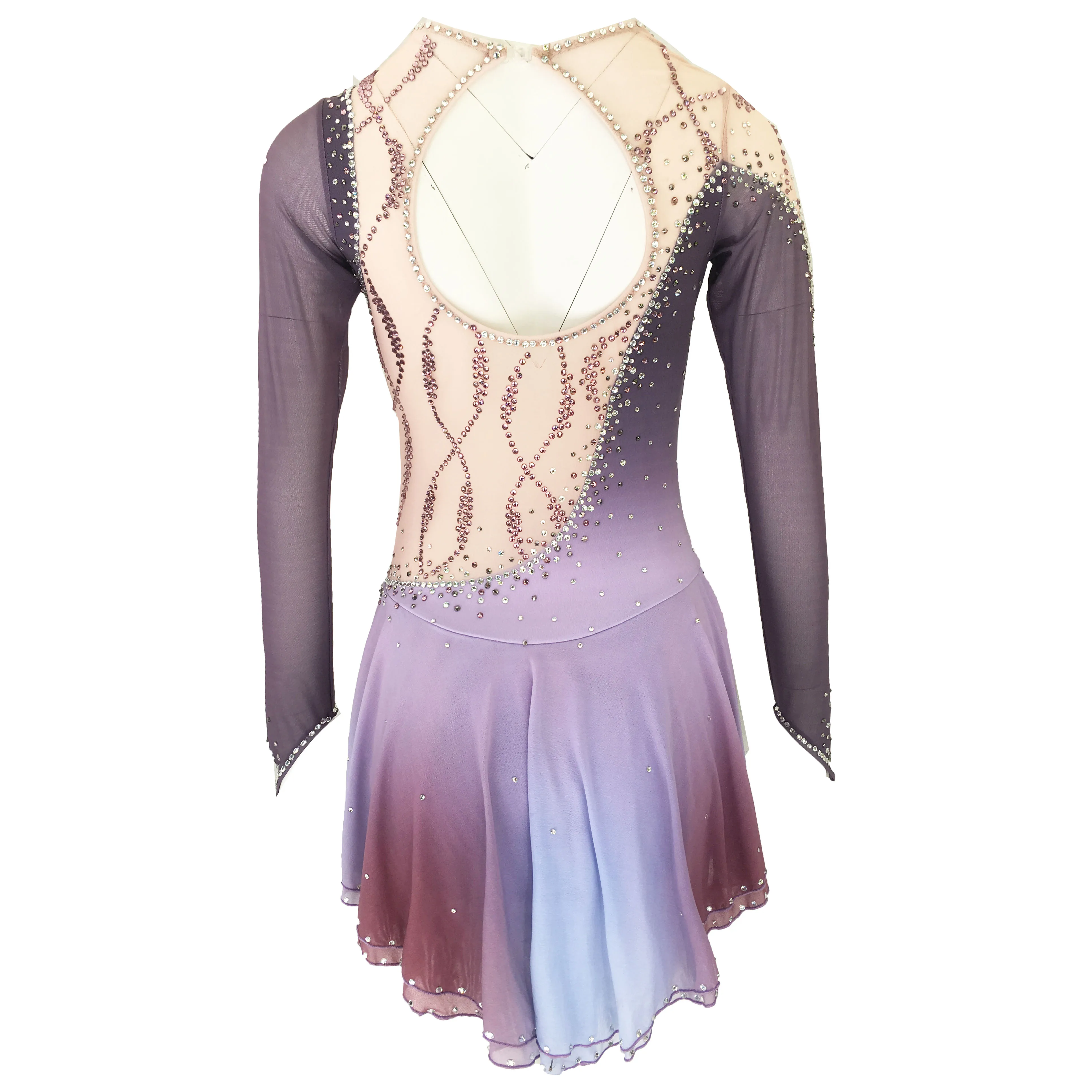 Figure Skating Dress, Ice Skating Skirt,Sleeveless Gray Spandex Competition Dresses