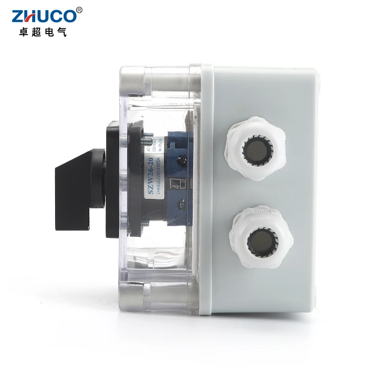 ZHUCO SZW26/LW26-20 D202.2 20A 2 Pole Custom Rotary Universal Cam Changeover Switch With Waterproof And Dustproof Sealed Box