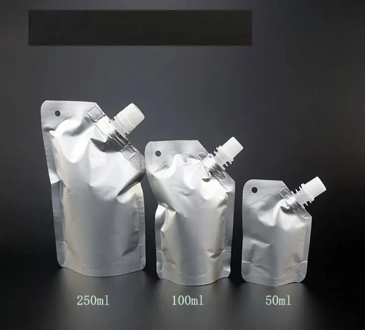 50ml 100ml 250ml Empty Transparent bag Aluminum Foil Spout Bags For Drinking Liquid Storage Bag Milk Sauce Oil Stand Up Pouch SN