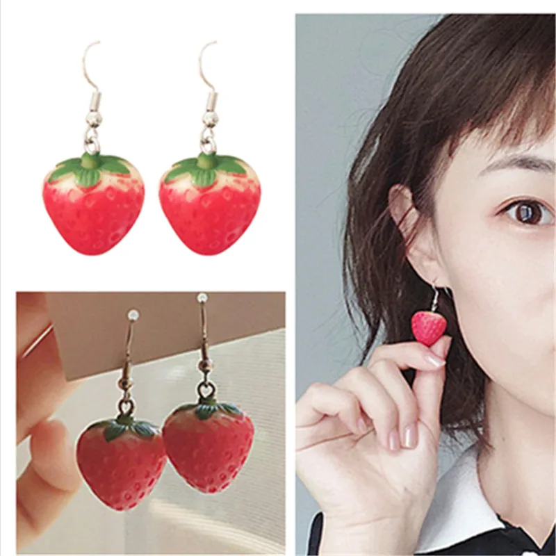 Fashion Simple Stereo Simulation Strawberry Dangle Earrings Lovely Girl Fruit Earring For Women Gifts New Jewelry Accessories