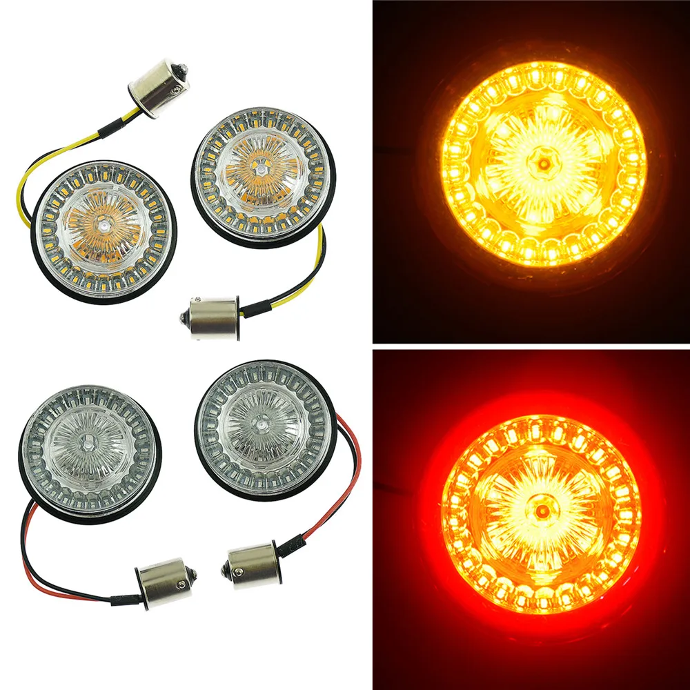 Motorcycle 1156 1157 LED Turn Signal Indicator Light 2\'\' Bullet Inserts Lamp Smoke Light Lens Cover For Harley Dyna Softail XL