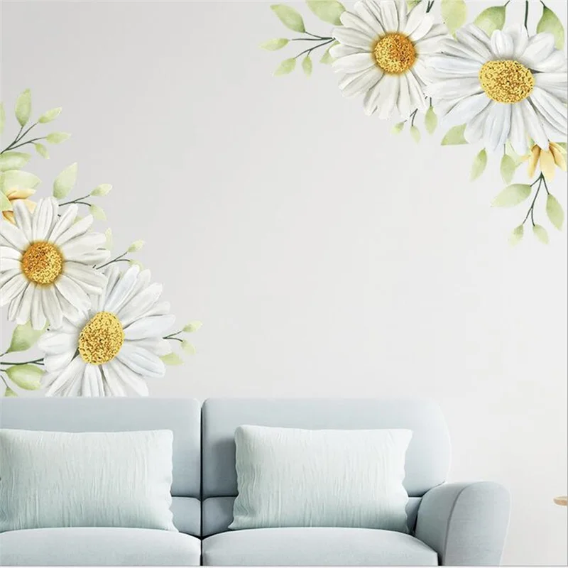 

1PCS White Daisy & Chrysanthemum Flower Wall Stickers 35x60CM Self-Adhesive Bedroom Home Background Decor Wall Decals