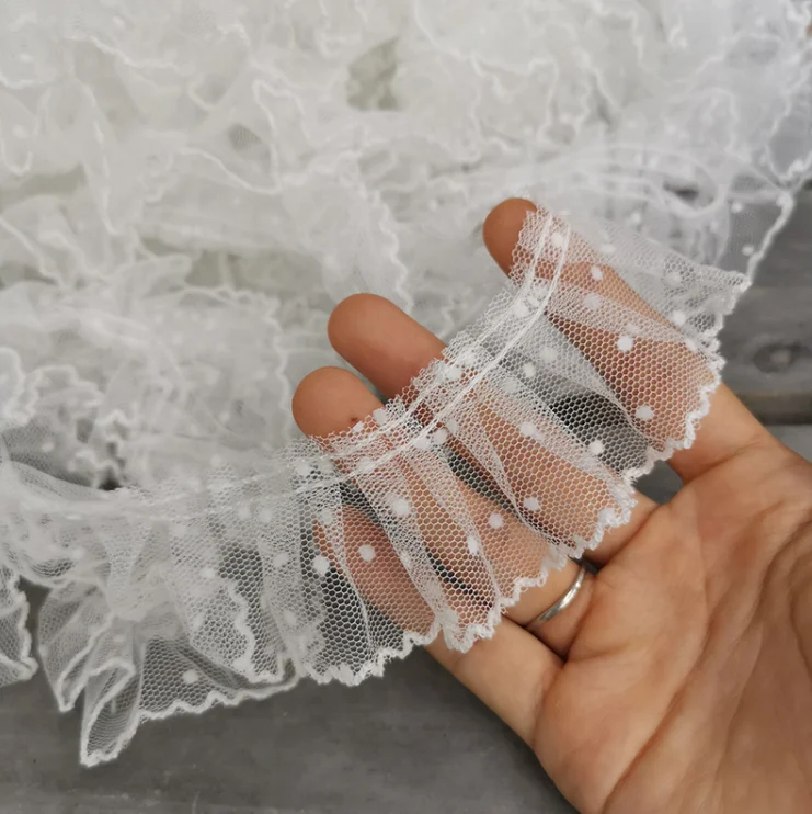 2 yardas/lote tela de encaje plisado 4,5 cm punto encaje apliques cinta costura guipur manualidades cordones de malla para vestido dentell