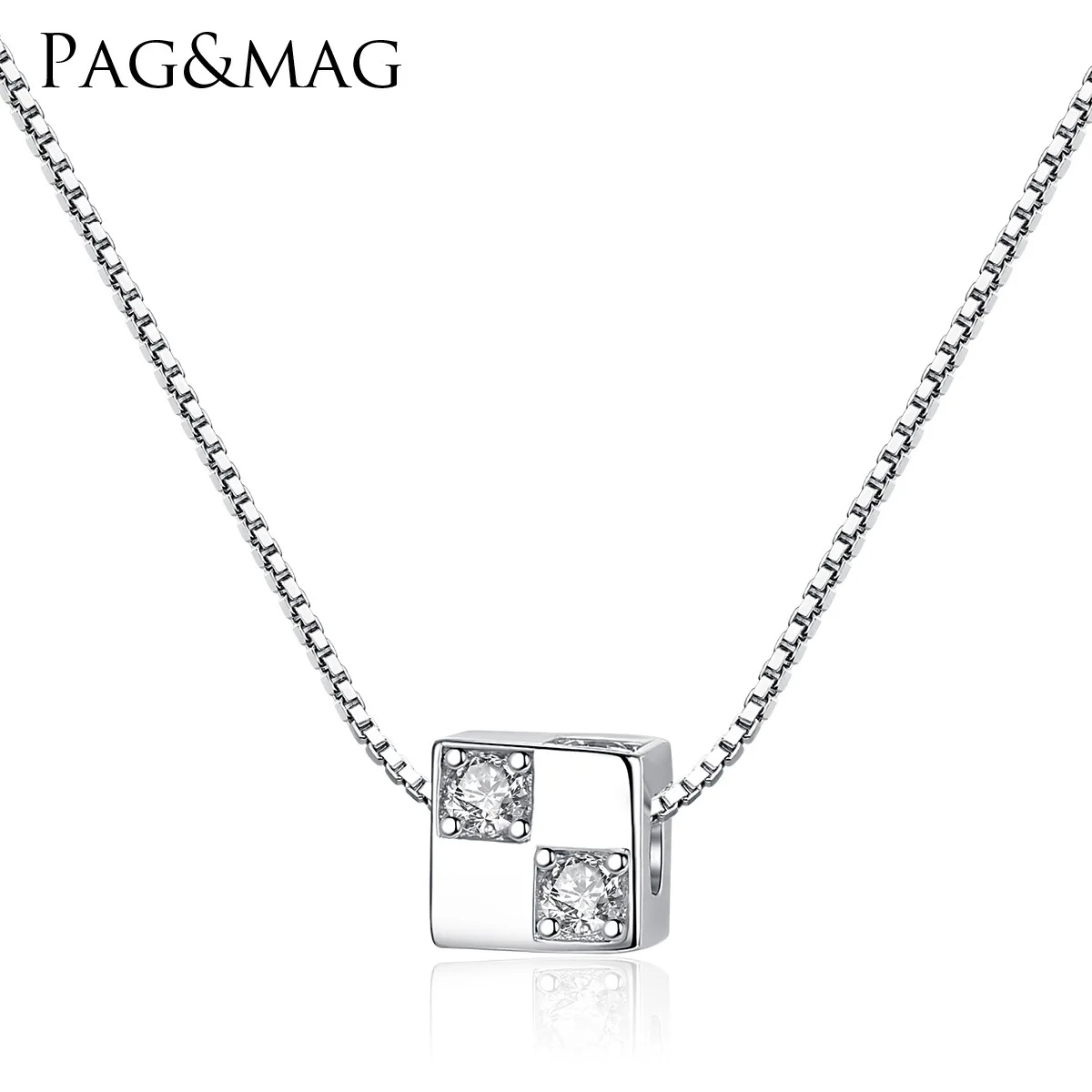 PAG & MAG pure silver S925 female magic cube three-dimensional Love Pendant Square AAA zircon small square clavicle Necklace