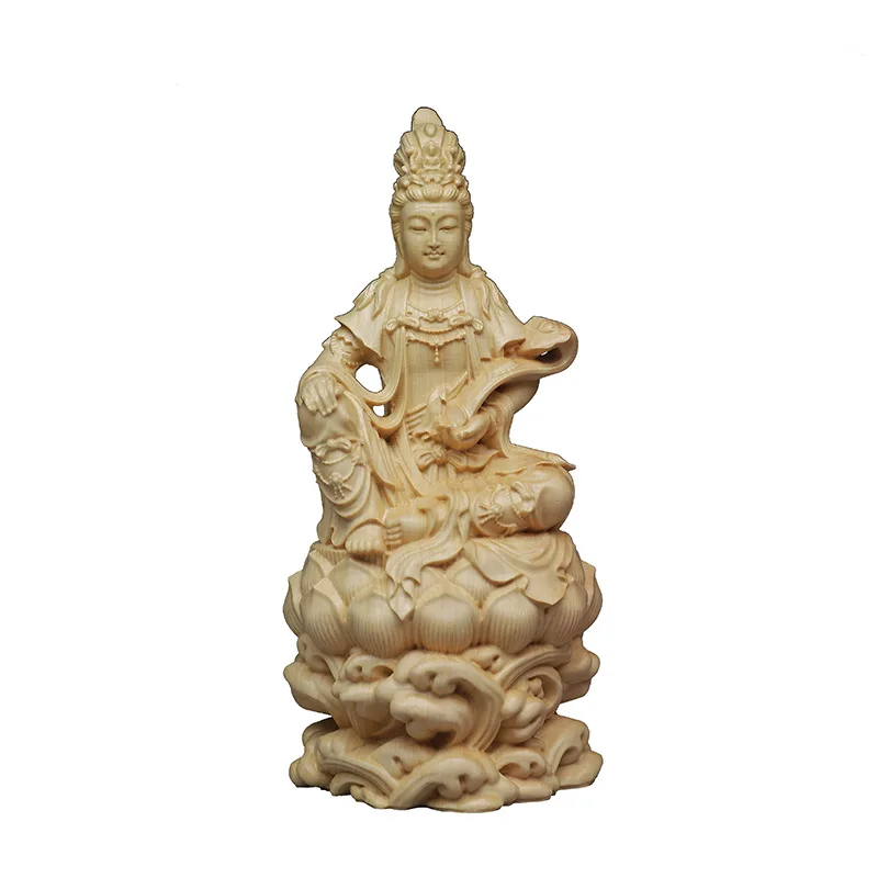 Boxwood Woodcarving Take Ruyi Freely Avalokitesvara Buddha Statue Decoration, Solid Wood, Living Room, Home Furnishing Enshrines