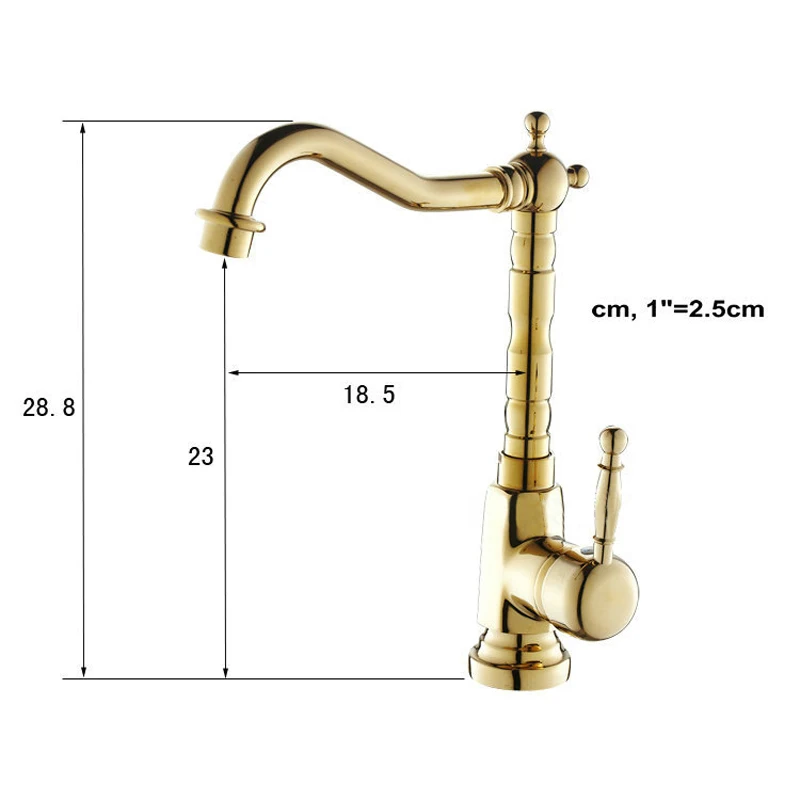 360 Degree Rotation Luxury Gold Kitchen Faucet Single Handle Swivel Antique Sink Mixer Hot and Cold Water Tap GZ-8105K