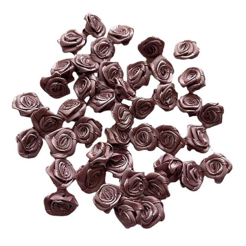 

100PCS 15MM Mini Handmade Satin Rose Ribbon Rose Fabric Flower Appliques For Wedding Decoration Craft Sewing Accessories