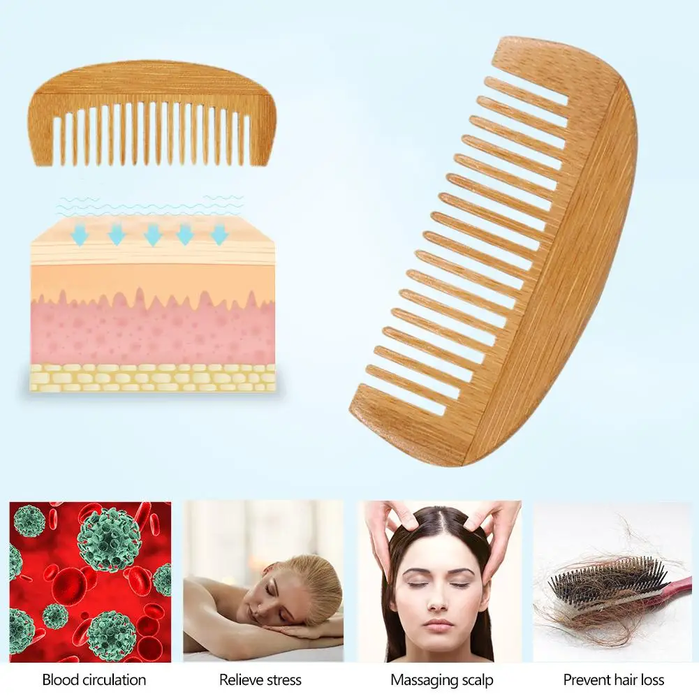 Mini Portable Hair Health Care Natural Peach Wood Comb Close Teeth Bamboo Crescent Shape Head Massage