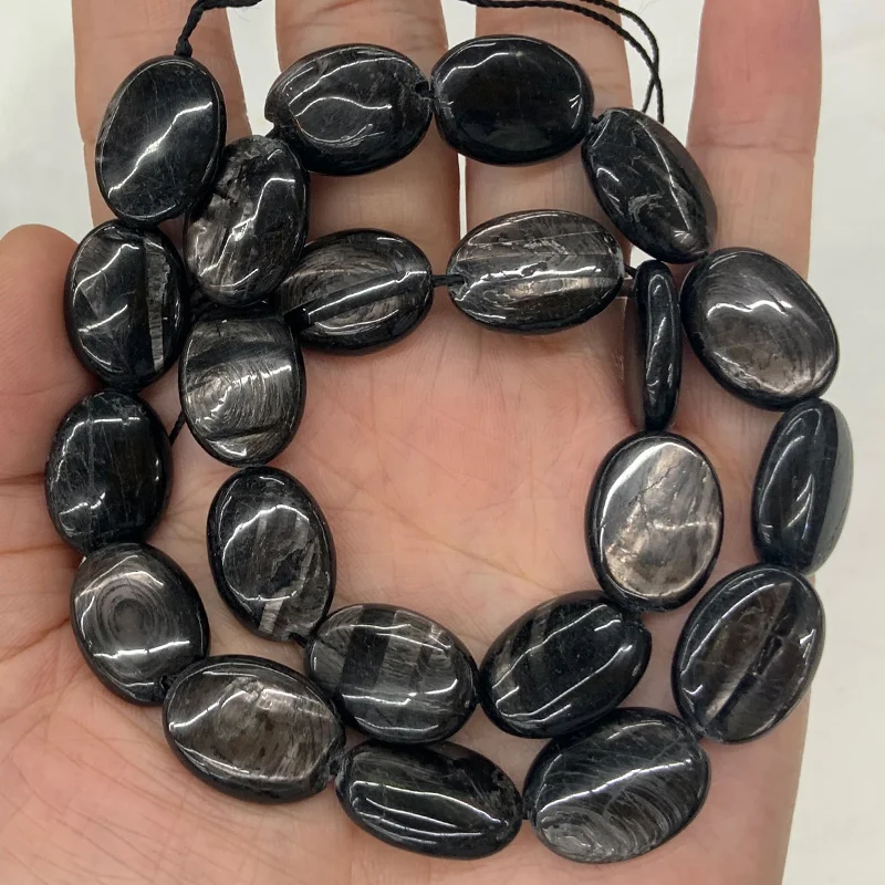 Natural Black Hypersthene Stone Beads 15\'\' Oval DIY Loose Beads For Jewelry Making Beads Women Men Necklace Bracelet CAB Gift