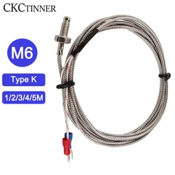 Rosca de termopar M6, tornillo tipo K, 1/2/3/4/5m, Sensor de sonda, Sensor de temperatura 0-400 °C, controlador de temperatura