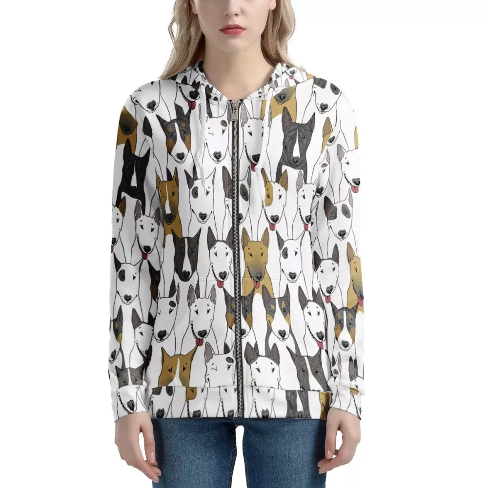 NOISYDESIGNS Women's Zip Hoodie Bull Terrier Prints Harajuku Women Hoodie Long Sleeve Autumn Winter Pullover Warm Streetwear