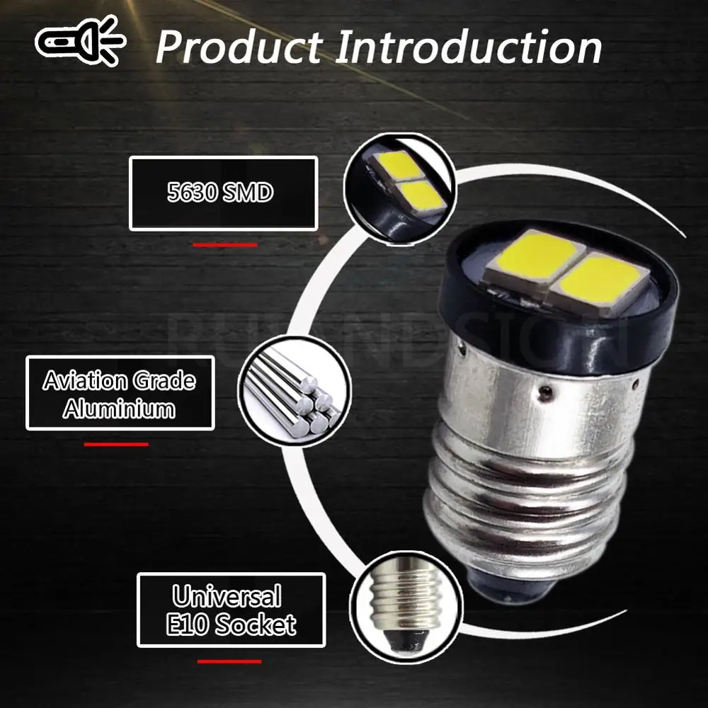 2Pcs 5630 2SMD E10 Screwin Led 3V 6V 12V 30Lm Machine Signal Lamp Flashlight Lantern Torch Bulb Yellow White 4300K Pilot lamps