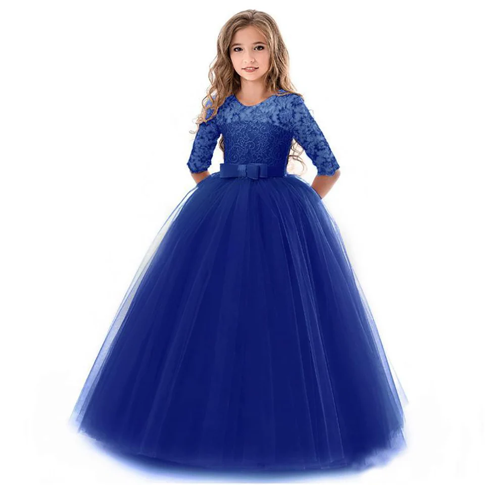 

O-Neck With Half Sleeve Tulle Kids Formal Wear Birthday Christmas Girls Pageant Baby Children Party Dress Flower Girls Dresses