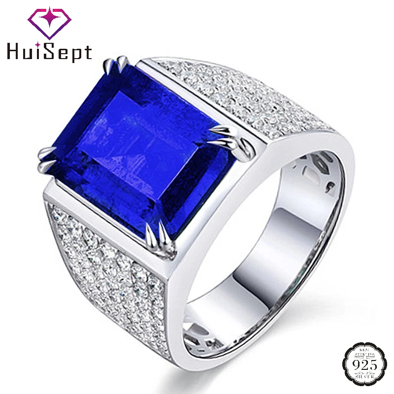 HuiSept Men Ring 925 Silver Jewelry with Sapphire Zircon Gemstone Open Finger Rings for Wedding Party Engagement Promise Gift