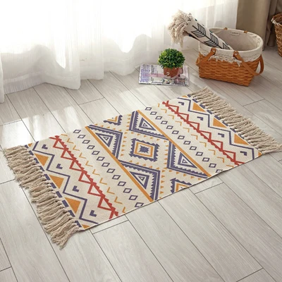 

Rectangular Non-Slip Cotton Linen Carpet, Bedroom and Living Room, Modern