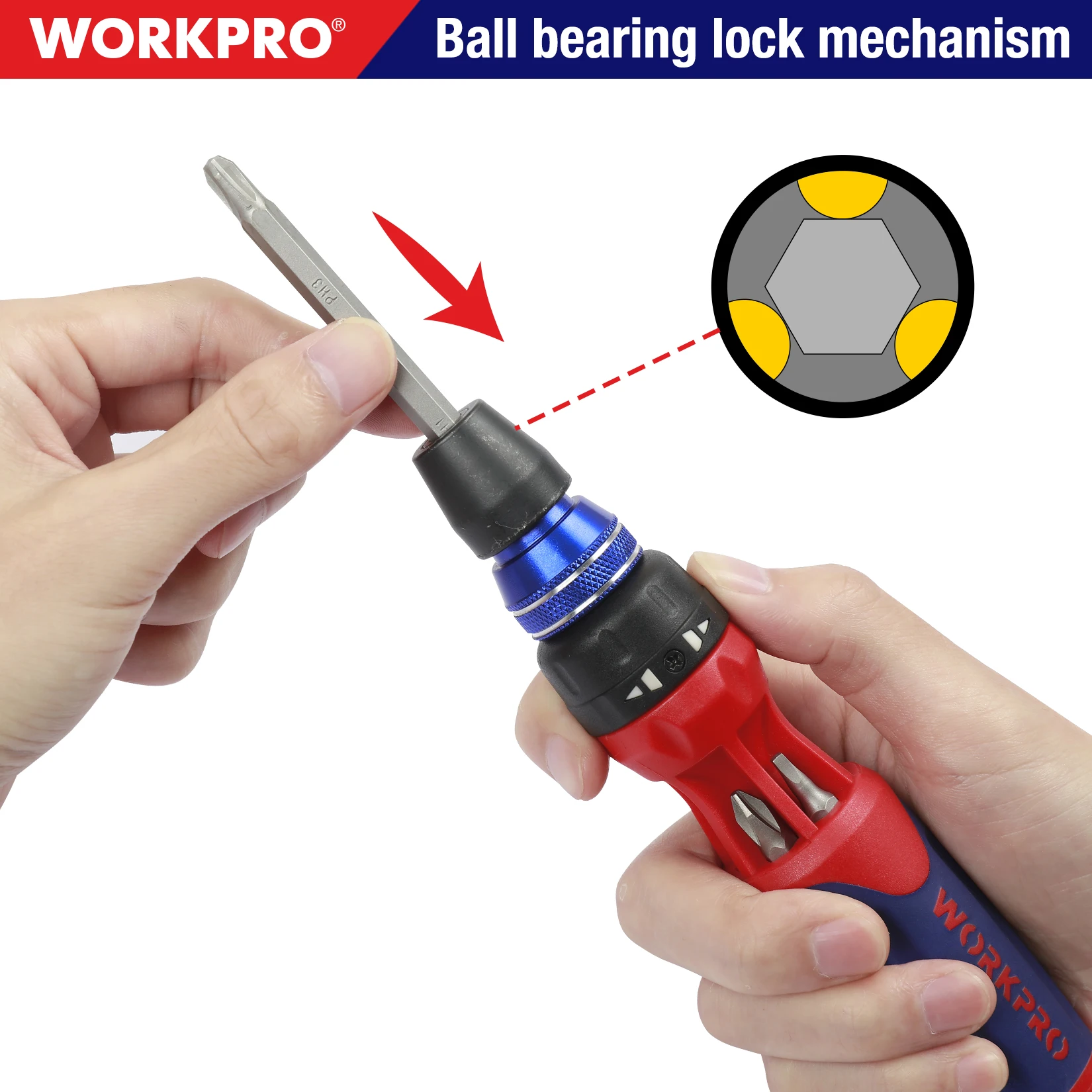 WORKPRO Ratcheting Obeng 12 In 1 Set Obeng Mekanisme Beban Cepat Set Obeng Bit S2