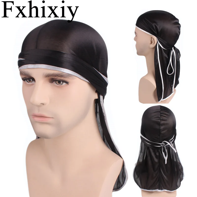 New Unisex Silky Satin Long Tail Durag do rag Wig Pirate Breathable Bandana Turban Hat Headband Hair Accessories