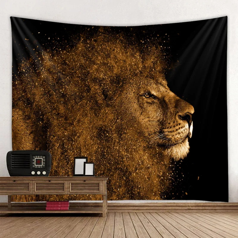 Sky Cloud Art Lion Tapestry Starry Wolf Moon Thin Beach Towel Polyester Yoga Blanket Bohemian Psychedelic Home Wall Decoration