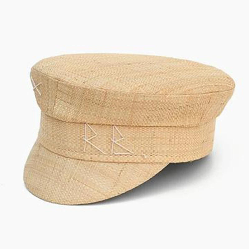 Gorra de paja con letras bordadas para mujer, visera plana, Cpas, Newsboy, verano, nuevo