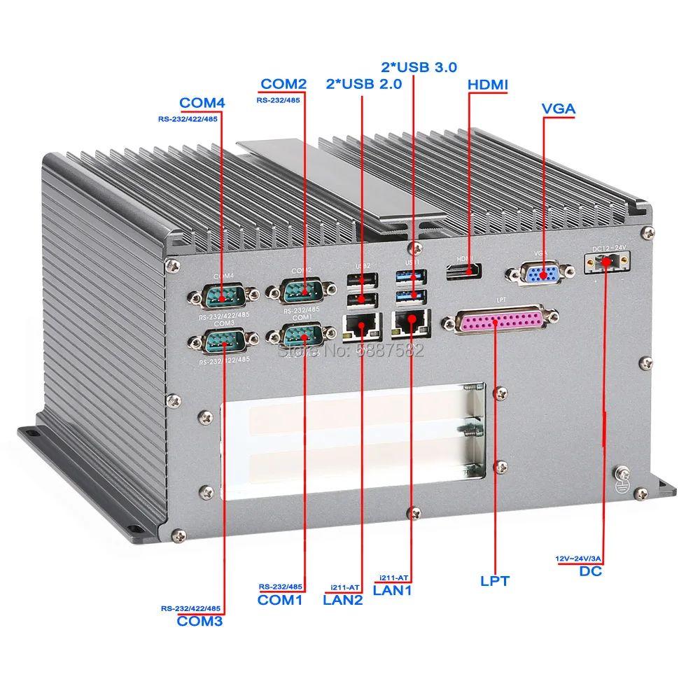 ABOX-9018 mit Intel i5-7267U CPU 2*PCI 6*COM Lüfterloser Embedded Box PC 2*LAN