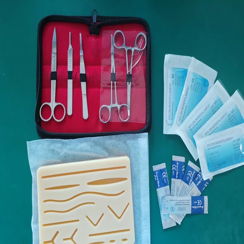 Wound Skin Practice Pad Suture Training Kit Surgery Bra Set Seams Surgical Thread Needles Scissors Suture Material Surgeon Set