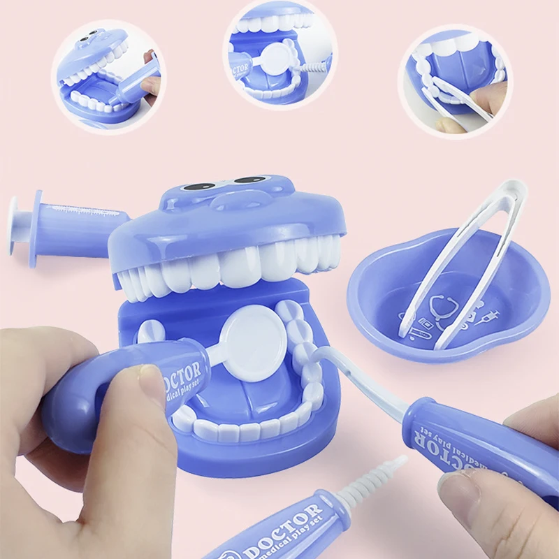 9Pcs Kids Pretend Play Simulation Dentist Check Teeth Model Set Medical Role Play Learing Educational Toys For Children Gifts