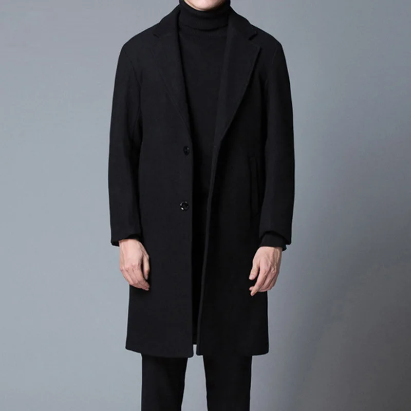 

2020 winter new men's woolen woolen coat casual mid-length coat slim handsome suit windbreaker men