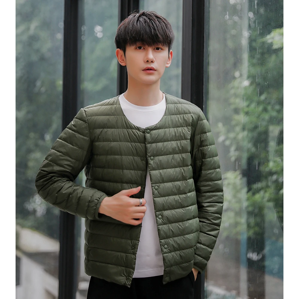 YAYA New Arrival High Quality 90% White Duck Down Jackets Men's Thin Short Down Coat V Neck Round Neck Can Be Switched