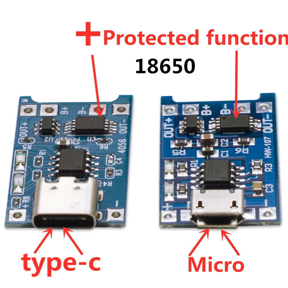 1PCS 5V 1A Micro USB 18650 type-c Lithium Battery Charging Board Charger Module+Protection Dual Functions TP4056 18650