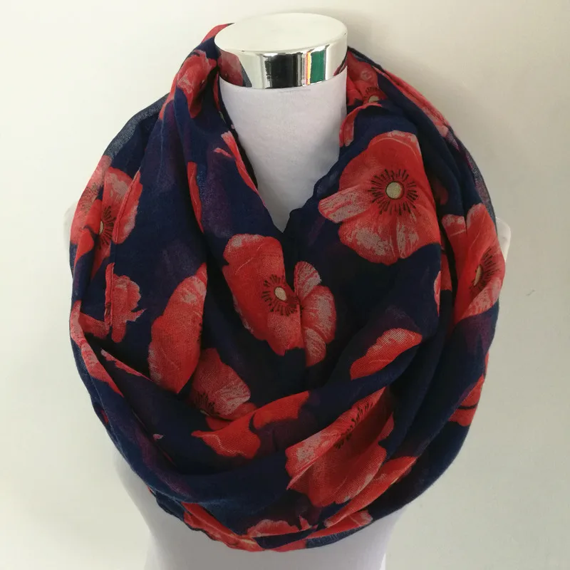 New women Ladies Fashion Viscose cotton big flowers Print infinity scarf Fashion Poppies Scarves Shawl Wrap hot sale neckerchief