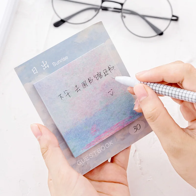 20 Pcs Per Set Korean Stationery Oil Painting Style Square Tearable Message Removable Self-Stick Notes Note Paper Cute