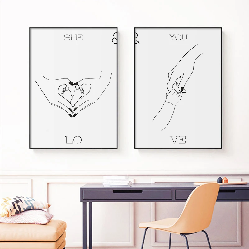 Minimalist Line Drawing Picture Home Decor Modern Canvas Posters and Print Holding Hand Love Wall Art Painting for Living Room