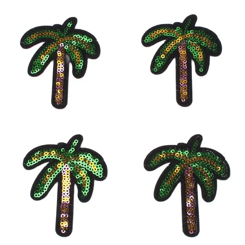 10pcs/lot Cartoon Coconut Tree Patch Sequined Palm Stickers Clothes Backpack Jeans Coats Appliques DIY Iron On Garments Badge