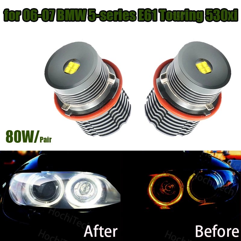 80W LED White Headlight DRL Angel Eye  Ring Bulb Daytime light for 06-07 BMW 5-series E61 Touring 530xi