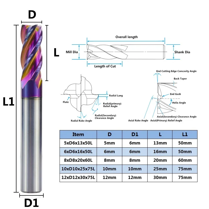 XCAN Milling Cutter Tungsten Carbide End Mill ULTRA Surface HRC 65 Spiral End Milling Bit 4 Flute 5-12mm CNC Machine Router Bit