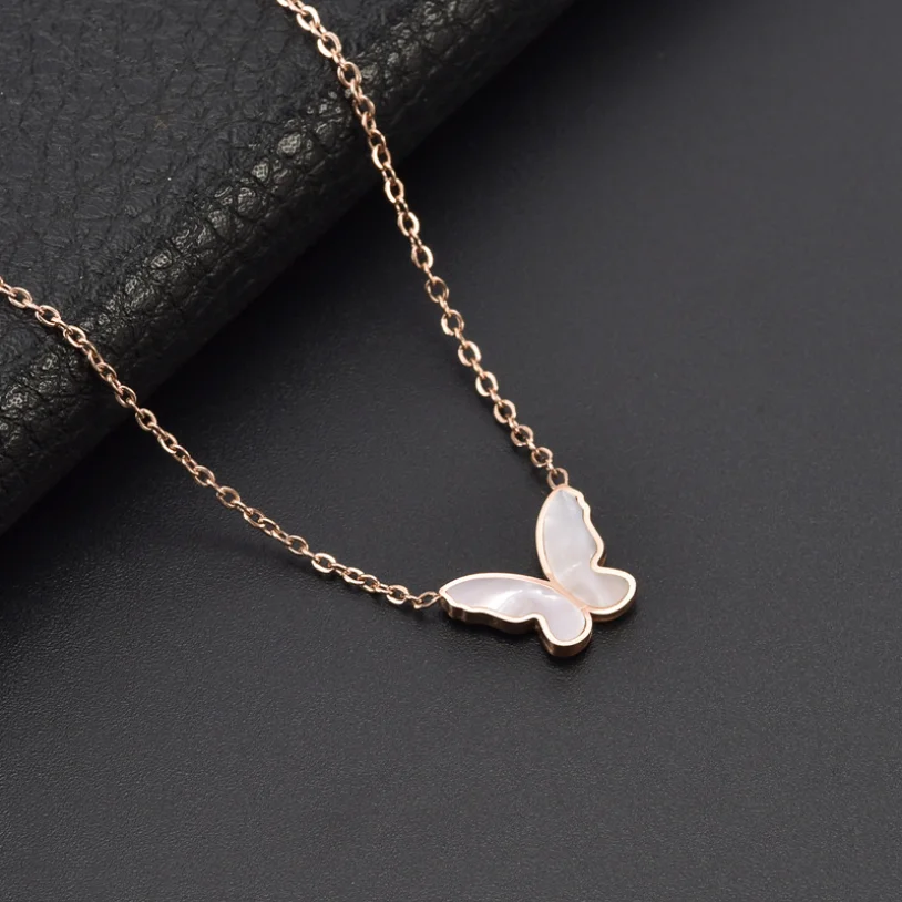 316L Stainless Steel New Fashion Upscale Jewelry Minimalism Butterfly Shell Charms Chain Choker Necklaces & Pendants For Women