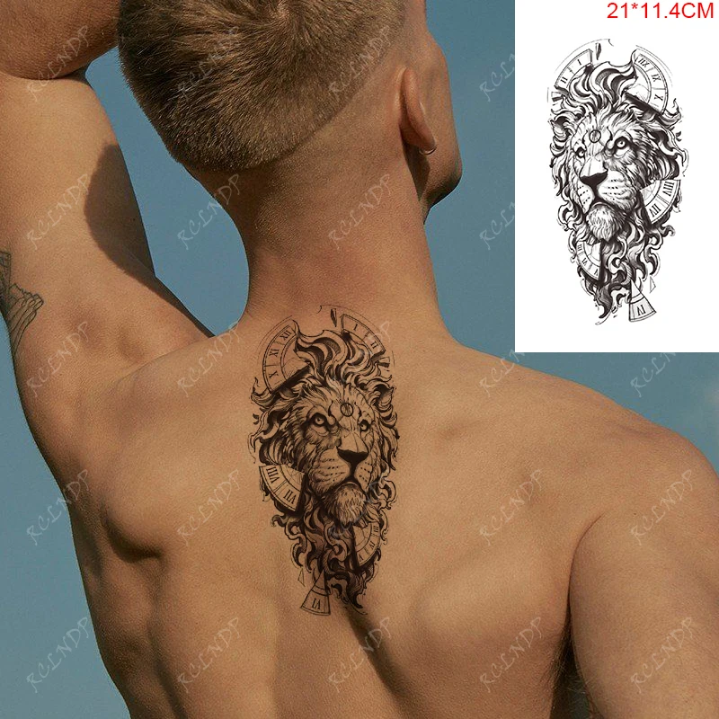 Waterproof Temporary Tattoo Stickers Lion King Roma Clock Letters Arm Leg Back Fake Tatto Flash Tatoo Art for Women Men