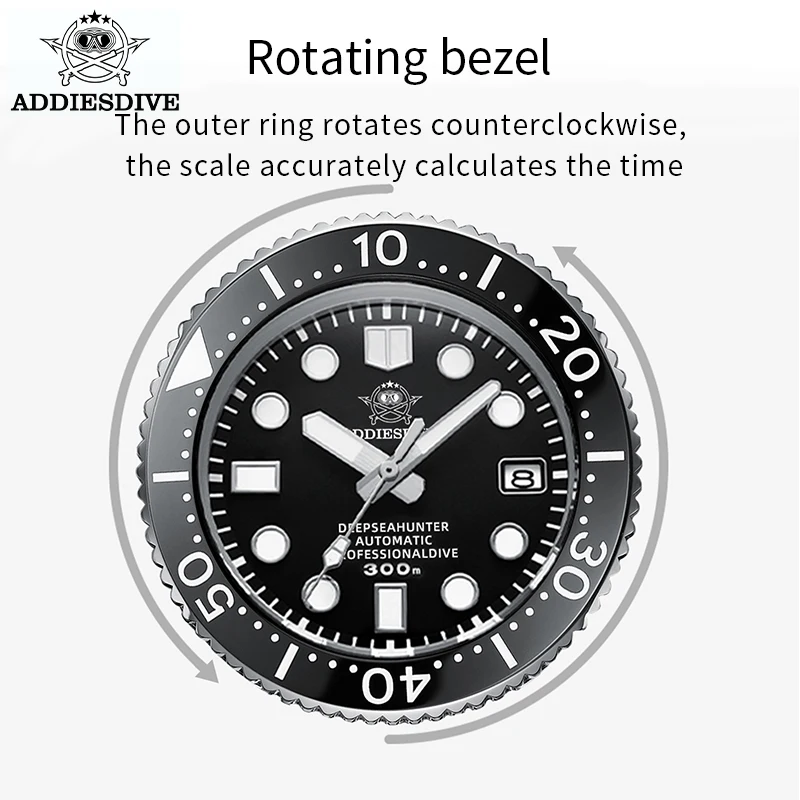 ADDIESDIVE Men\'s watch 300m Waterproof Ceramic Bezel Dive Watch C3 automatic Japan NH35 Mechanical Watch Diving watch