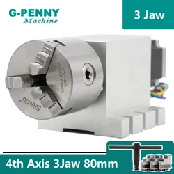 3 Jaw 4 Jaw 80mm 100mm chunk 4th Axis harmonic gearbox 100:1 CNC dividing head Rotation A axis stepper nema34 86 stepper motor