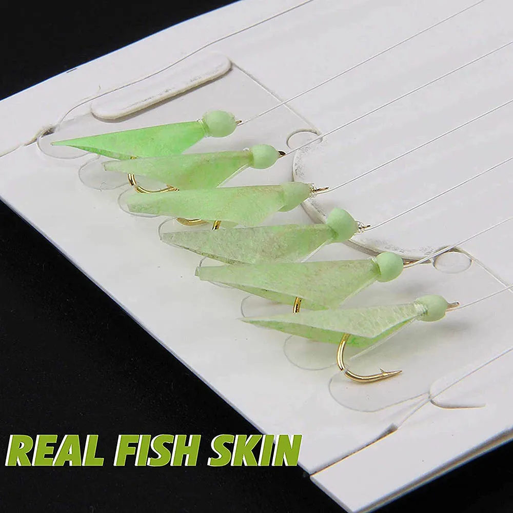 5/10/20Pack Sea Fishing Bait rigs Real fish skin Luminous beads Mackerel Saltwater Freshwater Fishing rig String Hook Size 4/6/8