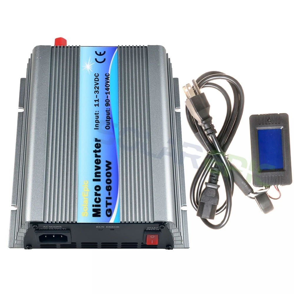 600W MPPT Grid Tie Inverter DC18V/24V to AC110V/220V Pure Sine Wave Inverter Use For Solar Panel With LCD Display Remote Meter