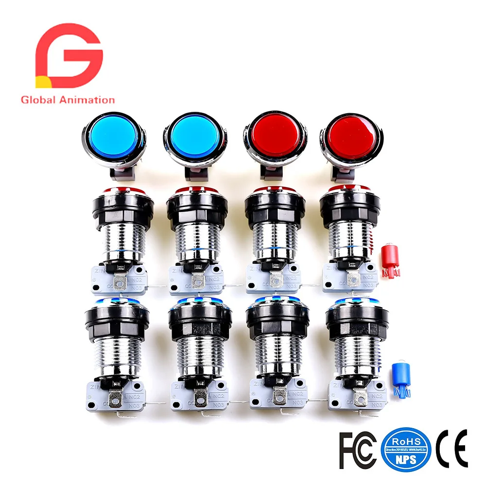 Chrome Illuminated Arcade Button, LED Lamp and Microswitch for Arcade Fighting Games Projects, 5V, 12V, 12 Pcs